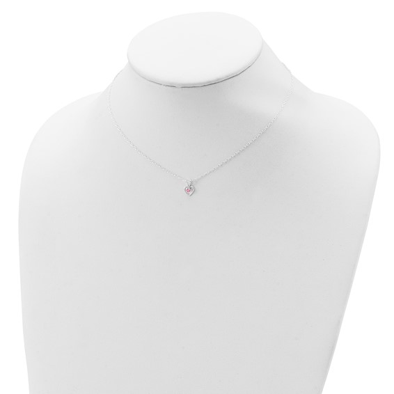 Sterling Silver Polished Pink CZ Heart Children's 15in Necklace, Size 3 Ring & Post Earrings Set
