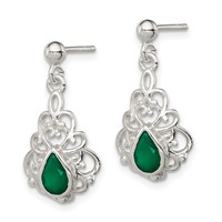 Sterling Silver Polished Green Agate Pendant and Post Earrings Set view 2