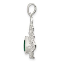 Sterling Silver Polished Green Agate Pendant and Post Earrings Set view 3