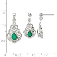 Sterling Silver Polished Green Agate Pendant and Post Earrings Set view 4