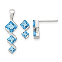 Sterling Silver Polished Blue Topaz Pendant and Post Earrings Set view 1
