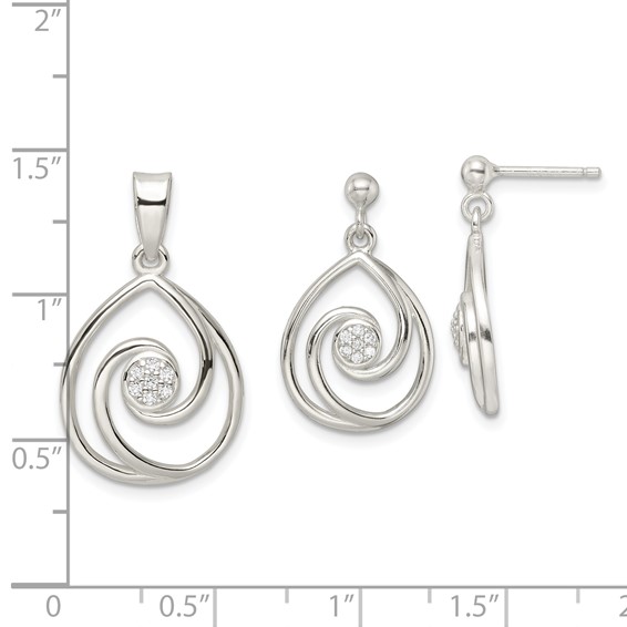 Sterling Silver CZ in Teardrop Pendant and Earrings Set