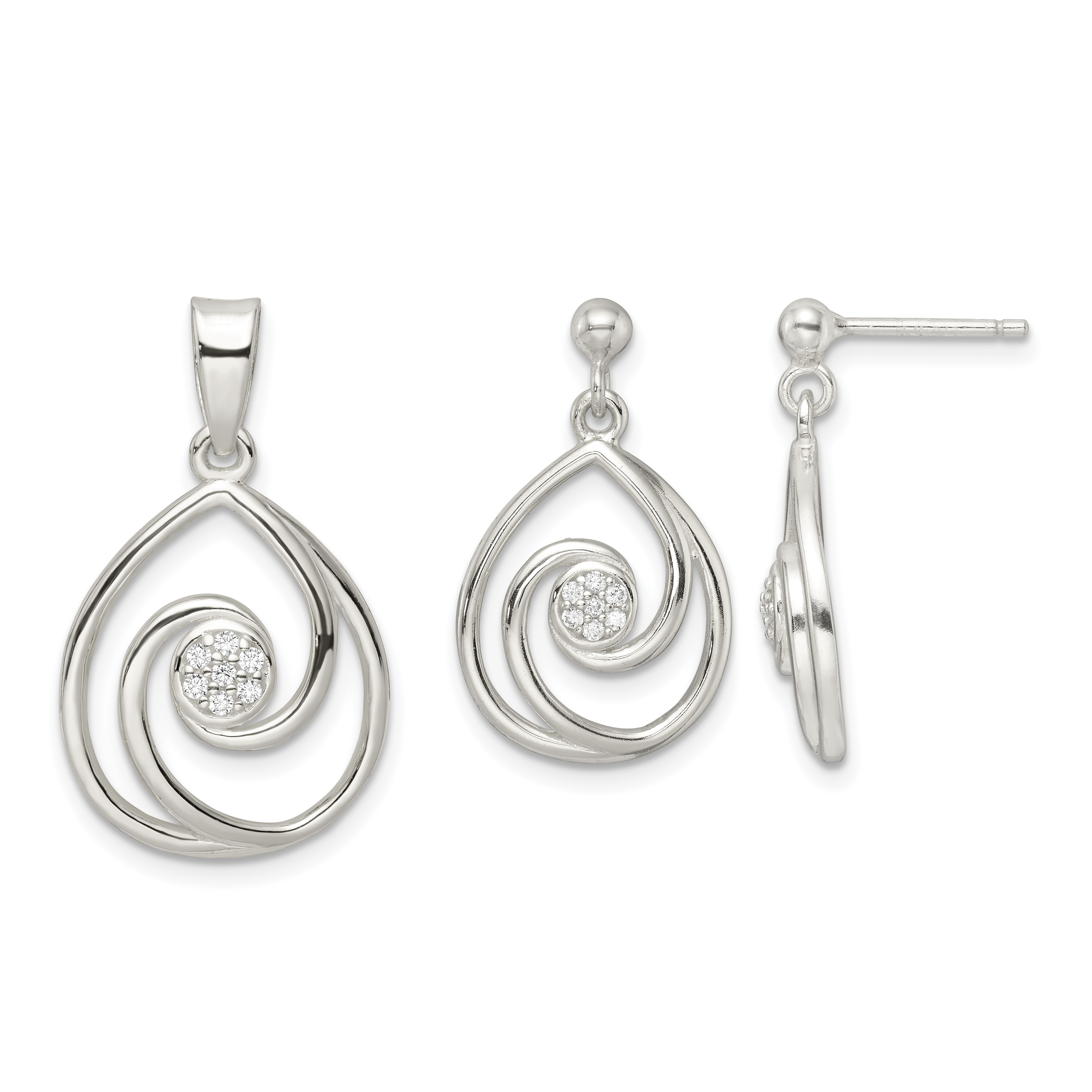 Sterling Silver CZ in Teardrop Pendant and Earrings Set (QST265)