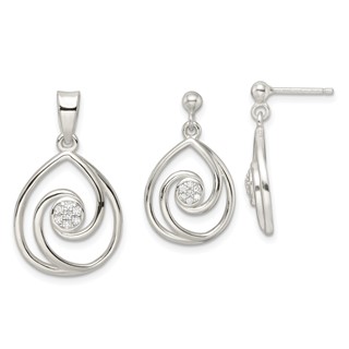 Sterling Silver CZ in Teardrop Pendant and Earrings Set
