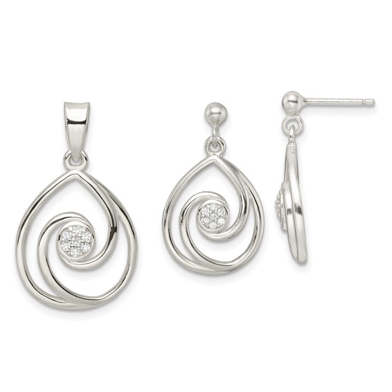 Sterling Silver CZ in Teardrop Pendant and Earrings Set