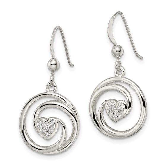 Sterling Silver CZ Heart in Circle Pendant and Earrings Set