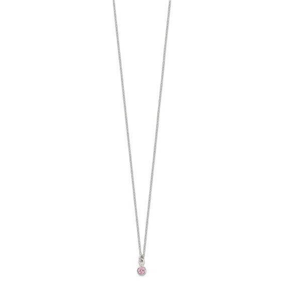 Sterling Silver Polished Pink Bezel Set CZ Children's 14in Necklace and Stud Earrings Set