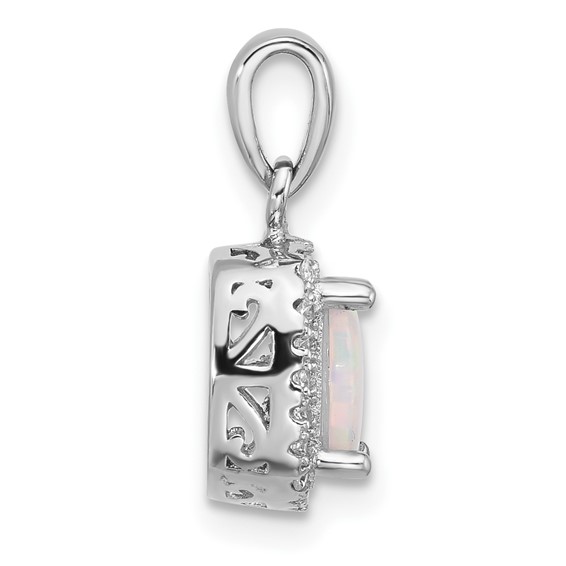 Sterling Silver Rh-plated CZ and Created Opal Halo Pendant and Earring Set