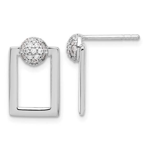 Sterling Silver RH-plated Micro Pave CZ Rectangle Earrings and Pendant Set