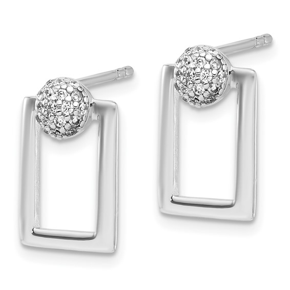 Sterling Silver RH-plated Micro Pave CZ Rectangle Earrings and Pendant Set
