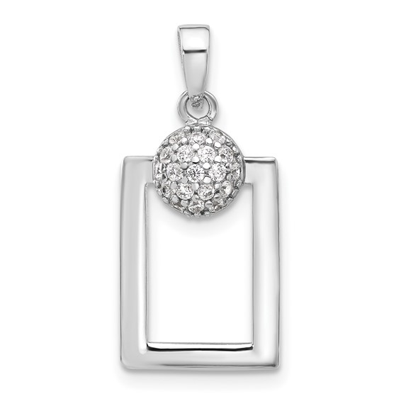 Sterling Silver RH-plated Micro Pave CZ Rectangle Earrings and Pendant Set