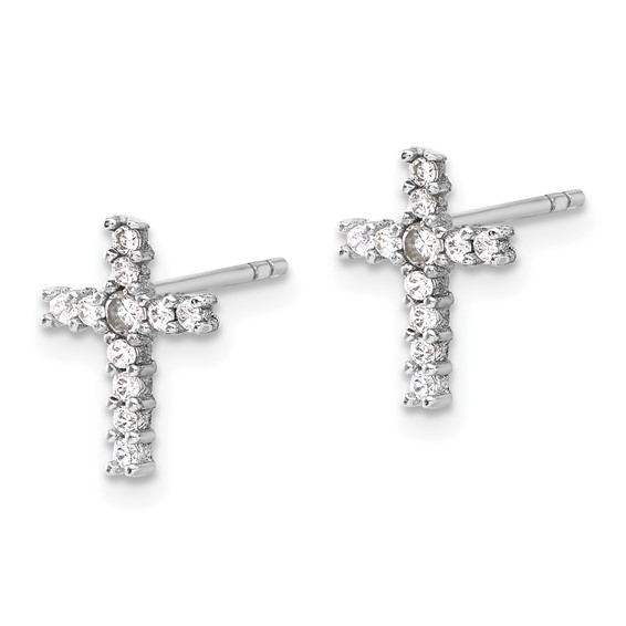 Sterling Silver Rhodium-plated CZ Cross Post Earrings and Pendant Set