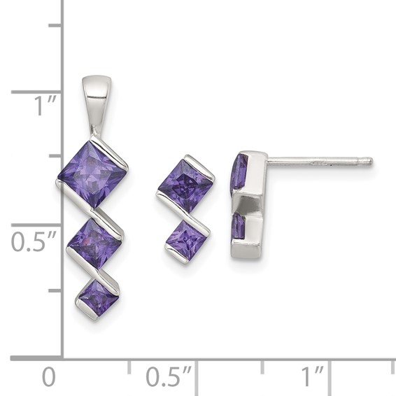 Sterling Silver CZ Pendant and Earring Set