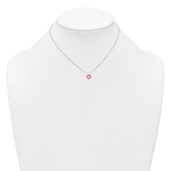 Sterling Silver Polished Pink Enamel Open Heart Childrens 14 inch Necklace and Post Earrings Set