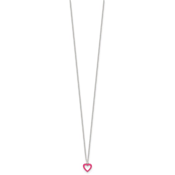 Sterling Silver Polished Pink Enamel Open Heart Childrens 14 inch Necklace and Post Earrings Set