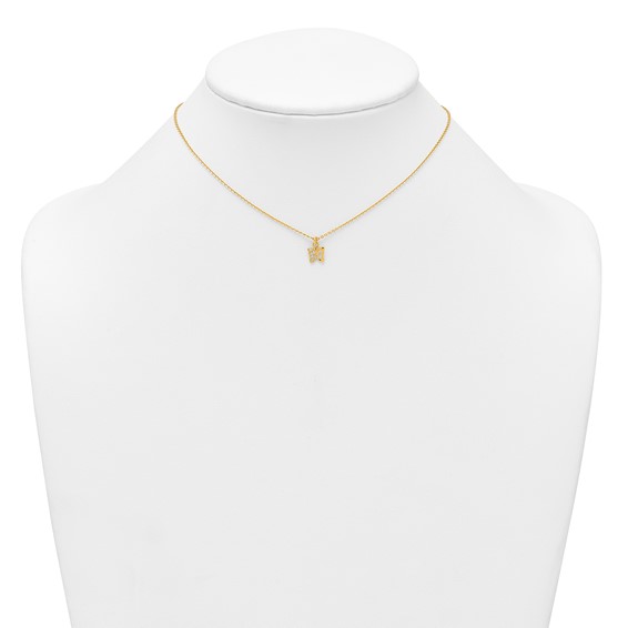 Sterling Silver Gold-tone White CZ Butterfly Childrens 14 inch Necklace and Post Earrings Set