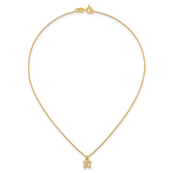 Sterling Silver Gold-tone White CZ Butterfly Childrens 14 inch Necklace and Post Earrings Set