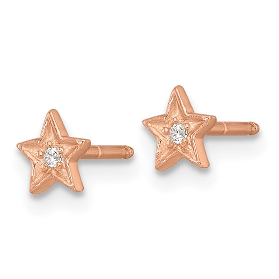 Sterling Silver Rose-tone White CZ Star Childrens 14 inch Necklace and Post Earrings Set