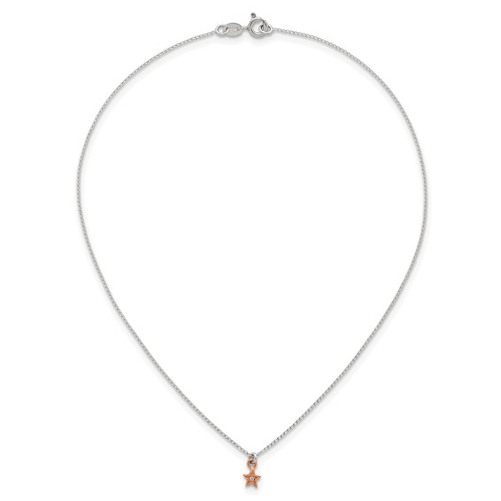 Sterling Silver Rose-tone White CZ Star Childrens 14 inch Necklace and Post Earrings Set