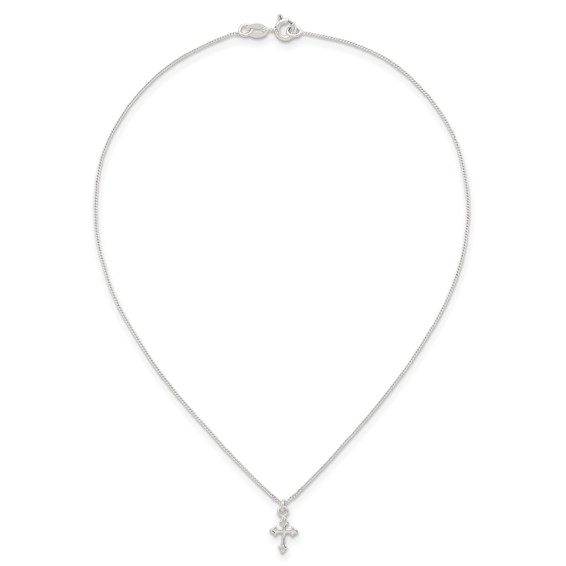 Sterling Silver Polished Cross Childrens 14 inch Necklace and Post Earrings Set