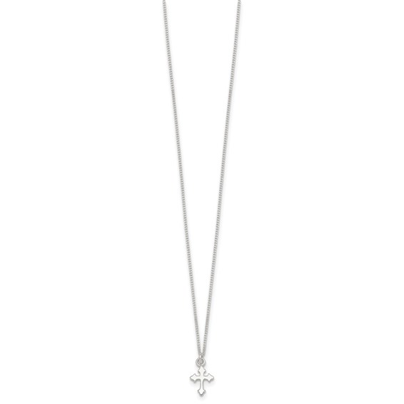 Sterling Silver Polished Cross Childrens 14 inch Necklace and Post Earrings Set