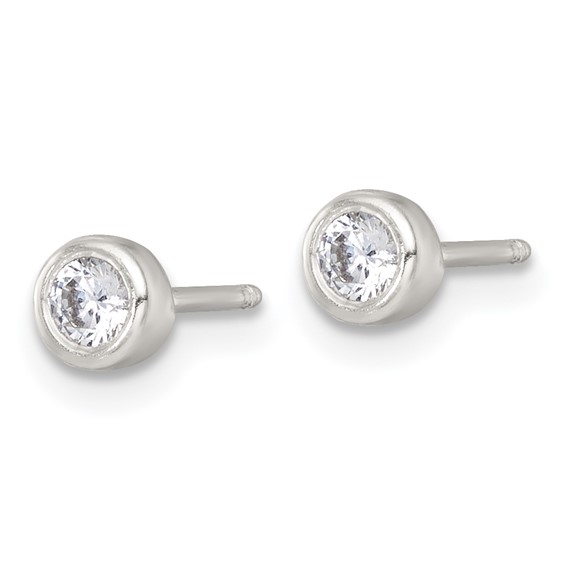 Sterling Silver Polished 4mm White CZ Childrens 14 inch Necklace and Post Earrings Set