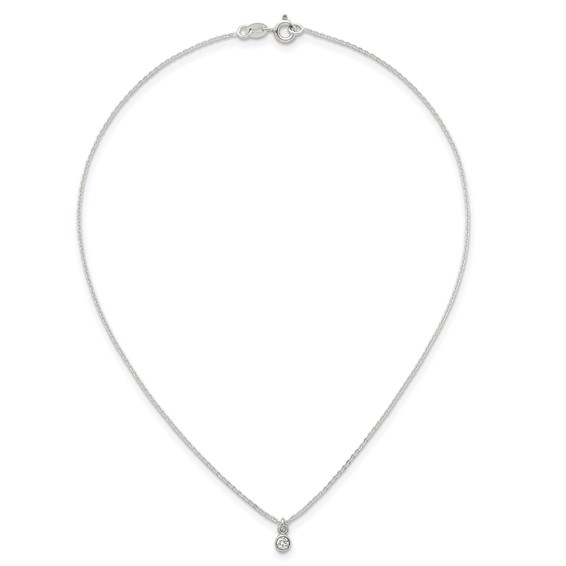 Sterling Silver Polished 4mm White CZ Childrens 14 inch Necklace and Post Earrings Set