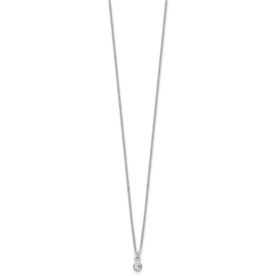 Sterling Silver Polished 4mm White CZ Childrens 14 inch Necklace and Post Earrings Set