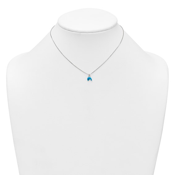 Sterling Silver Polished Blue and Black Enameled Dolphin Childrens 14 inch Necklace and Post Earrings Set