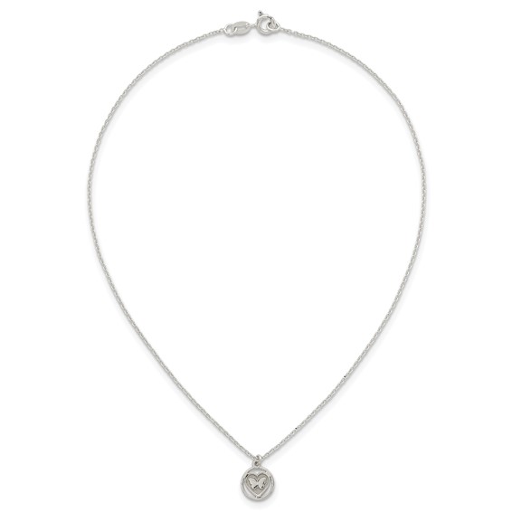 Sterling Silver Polished and Textured Butterfly in Heart Childrens 14 inch Necklace and Post Earrings Set