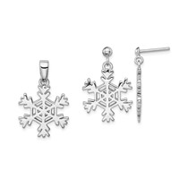 Sterling Silver Rhodium-plated Snowflake Earrings and Pendant Set view 5