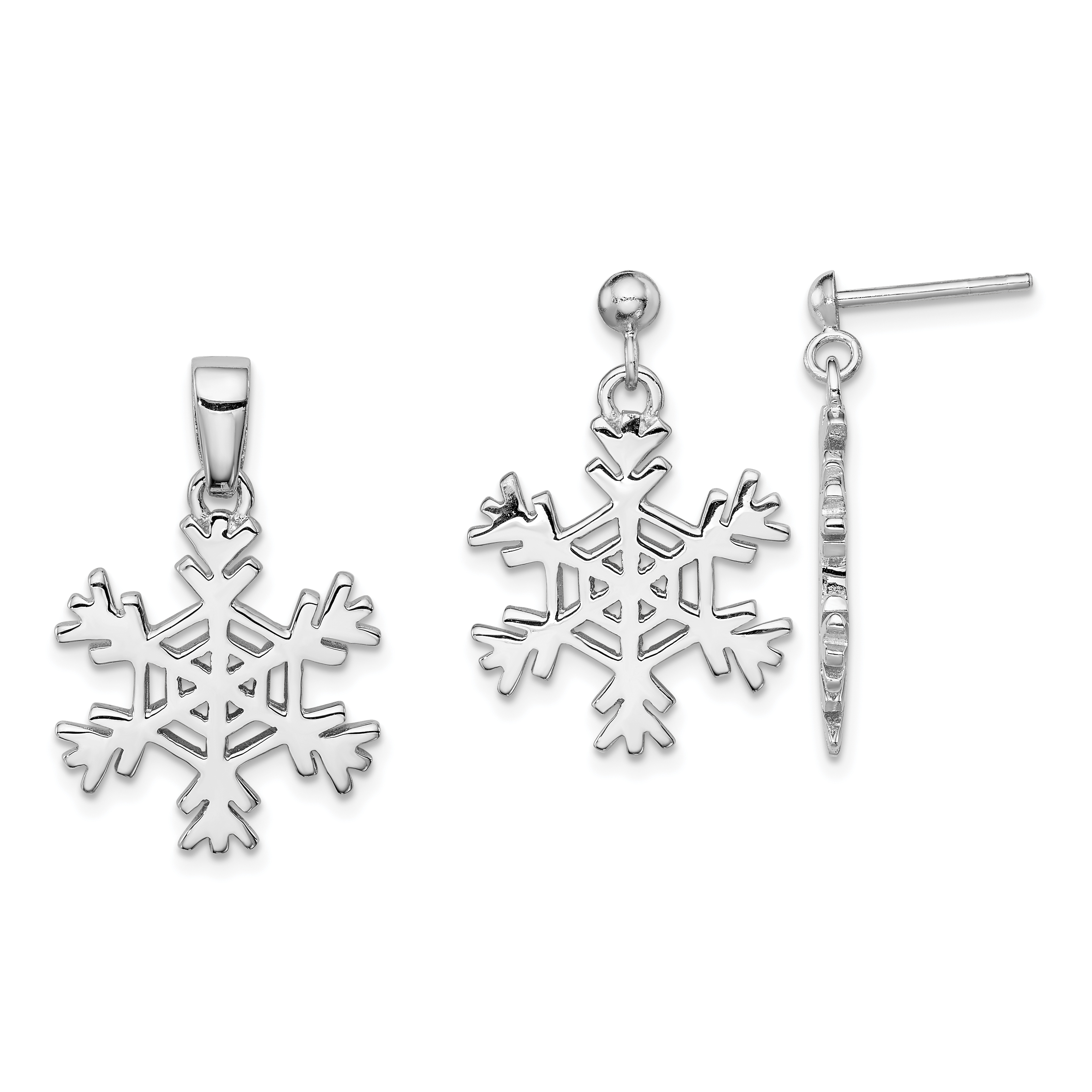 Sterling Silver Rhodium-plated Snowflake Earrings and Pendant Set (QST60)