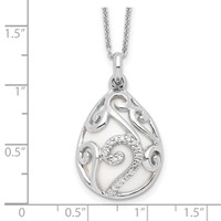 Sentimental Expressions Sterling Silver Rhodium-plated White Agate CZ Dew of Heaven Necklace, 18" view 3
