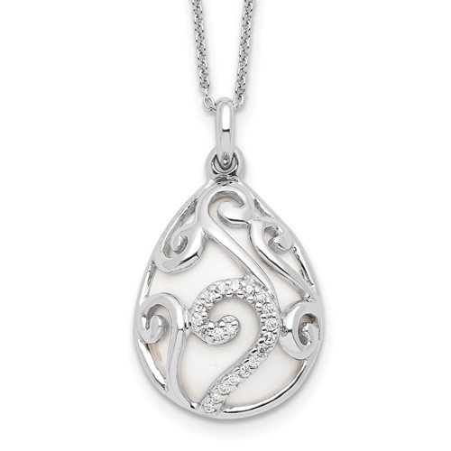 Sentimental Expressions Sterling Silver Rhodium-plated White Agate CZ Dew of Heaven Necklace, 18"