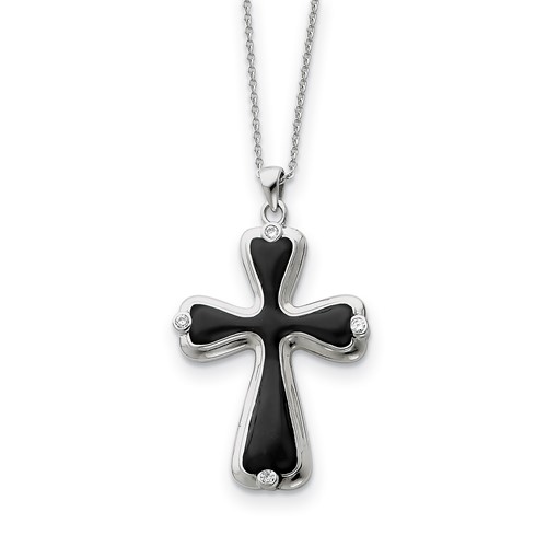 Sterling Silver & CZ Enameled My Refuge Necklace, 18"