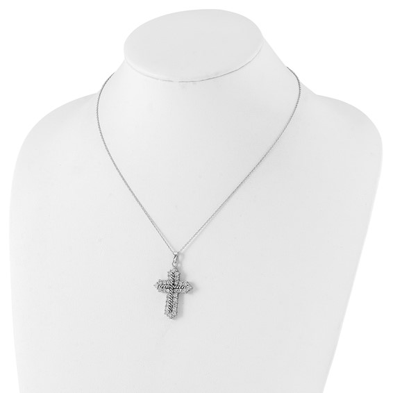 Sentimental Expressions Sterling Silver Polished & Antiqued CZ Eternal Perspective Cross Necklace