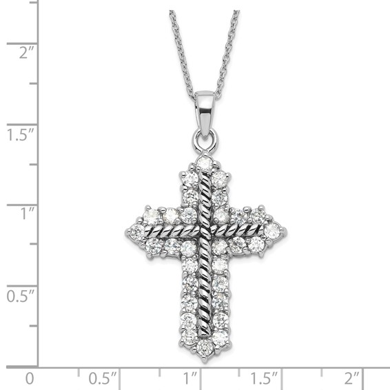 Sentimental Expressions Sterling Silver Polished & Antiqued CZ Eternal Perspective Cross Necklace