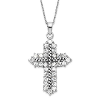 Sentimental Expressions Sterling Silver Polished & Antiqued CZ Eternal Perspective Cross Necklace