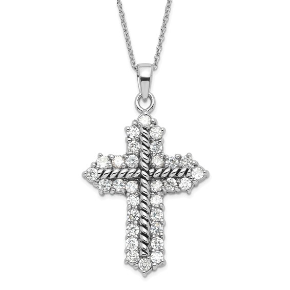 Sentimental Expressions Sterling Silver Polished & Antiqued CZ Eternal Perspective Cross Necklace