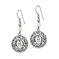 Sentimental Expressions Sterling Silver Rhodium-plated Antiqued FW Cultured Pearls of Wisdom Dangle Earrings view 2