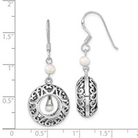 Sentimental Expressions Sterling Silver Rhodium-plated Antiqued FW Cultured Pearls of Wisdom Dangle Earrings view 4