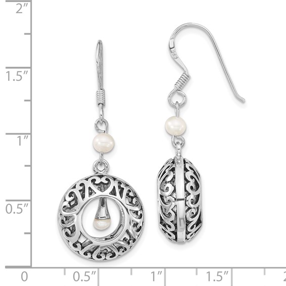 Sentimental Expressions Sterling Silver Rhodium-plated Antiqued FW Cultured Pearls of Wisdom Dangle Earrings