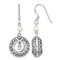 Sentimental Expressions Sterling Silver Rhodium-plated Antiqued FW Cultured Pearls of Wisdom Dangle Earrings view 1