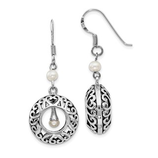 Sentimental Expressions Sterling Silver Rhodium-plated Antiqued FW Cultured Pearls of Wisdom Dangle Earrings