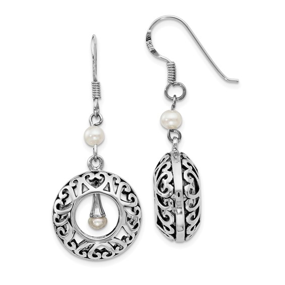 Sentimental Expressions Sterling Silver Rhodium-plated Antiqued FW Cultured Pearls of Wisdom Dangle Earrings