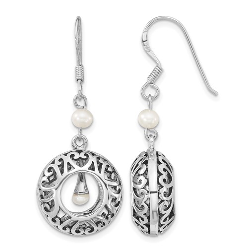 Sentimental Expressions Sterling Silver Rhodium-plated Antiqued FW Cultured Pearls of Wisdom Dangle Earrings