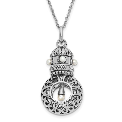 Sentimental Expressions Sterling Silver Rhodium-plated Antiqued FW Cultured Pearls of Wisdom Necklace, 18"