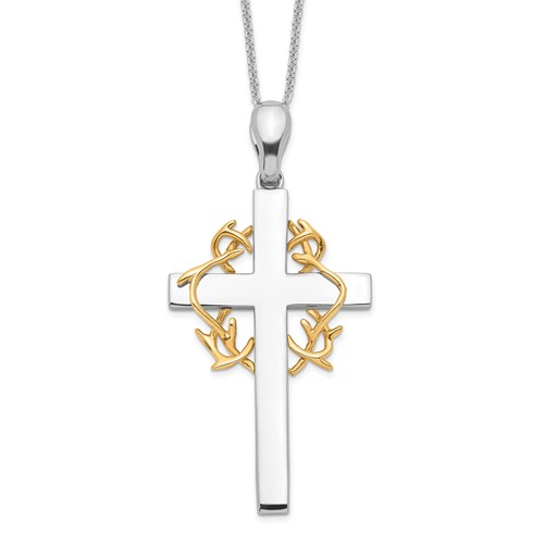 Sentimental Expressions Sterling Silver Gold-plated No Greater Love Cross Necklace, 18"