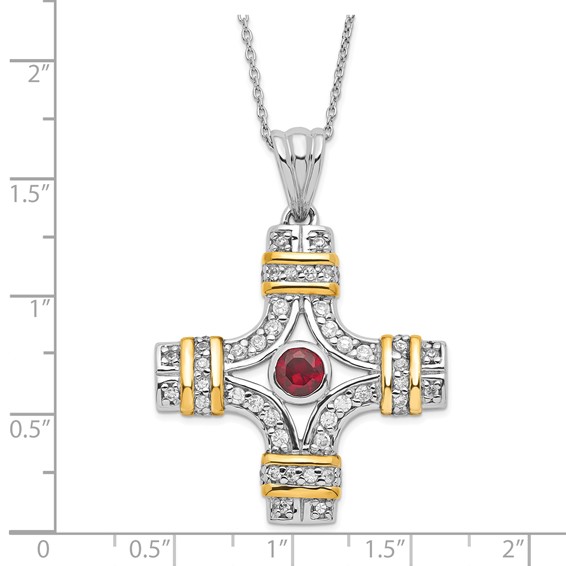 Sentimental Expressions Sterling Silver & Gold-plated Polished Red & Clear CZ Wisdom Necklace