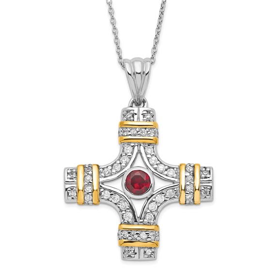 Sentimental Expressions Sterling Silver & Gold-plated Polished Red & Clear CZ Wisdom Necklace